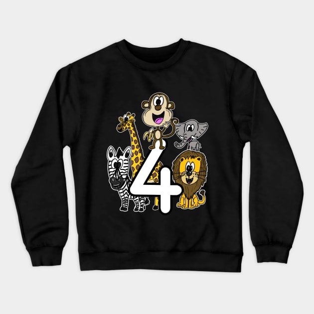 Safari Zoo Animals 4 Year Old 4th Birthday Crewneck Sweatshirt by doodlerob